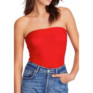 Free People Show Me Red Solid Ribbed Tube Top